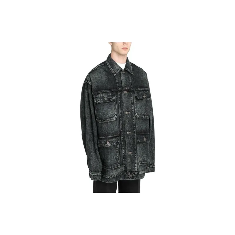 Balenciaga Denim Jacket Loose Fit Style Men's Black Gray Color-3