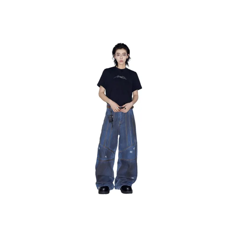 0-CROWORLD Jeans Unisex Denim Blue-1