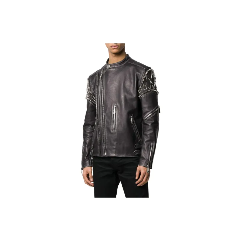 PHILIPP PLEIN SS23 Leather Jackets Coats Men's Black-1
