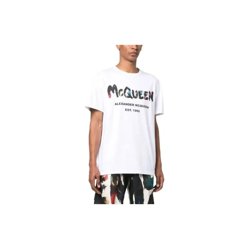 Alexander McQueen Watercolour Graffiti Logo Printed Crewneck T Shirt-3
