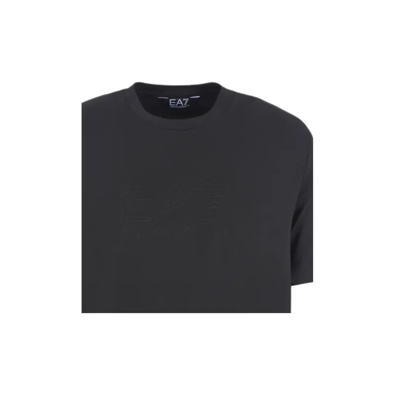 EMPORIO ARMANI EA7 Solid Color Letter Logo Emblem Crew Neck Short Sleeved T Shirt T Shirt Men's Black-1