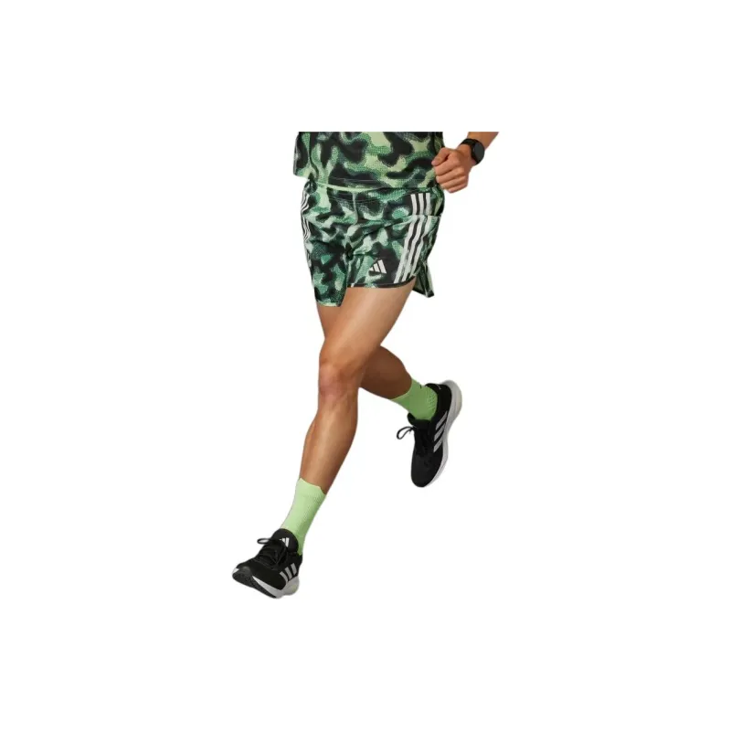 Adidas Own The Run 3-Stripes Allover Print Shorts Casual Shorts Men's Green-1