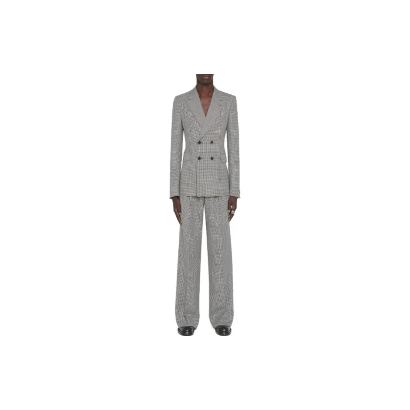 Alexander McQueen Houndstooth Printed Double Breasted Tailored Blazer-1