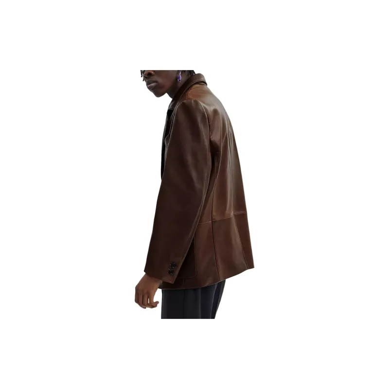COACH Leather Jacket Men's Brown-2