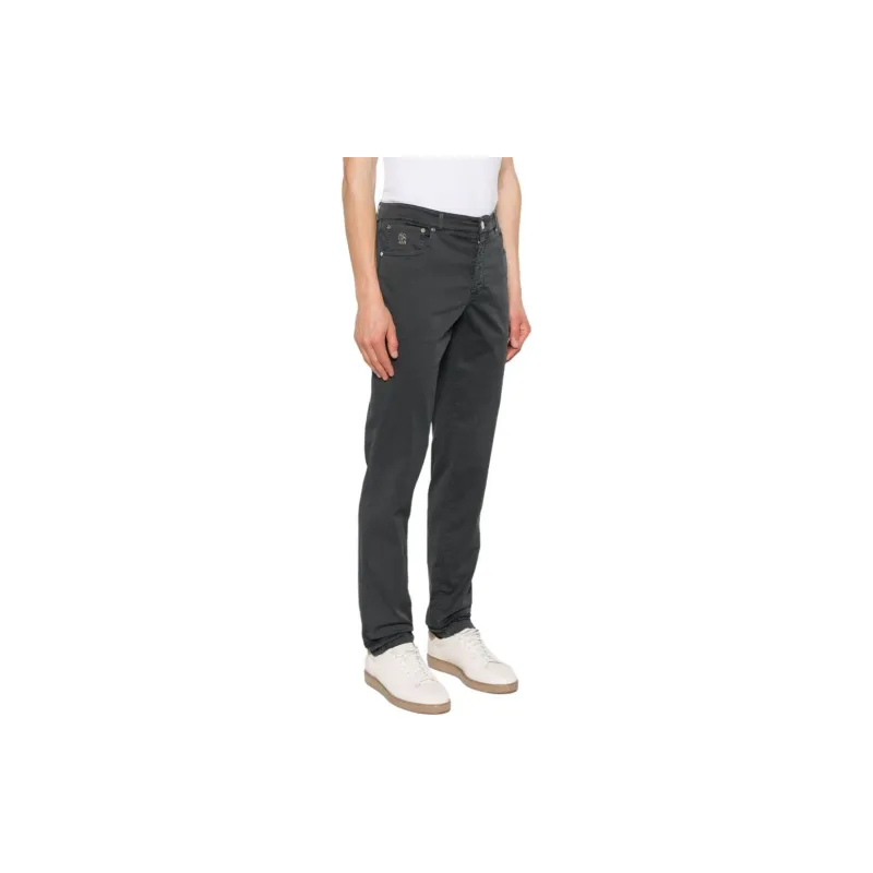 Brunello Cucinelli Logo embroidered Straight leg Trousers-3