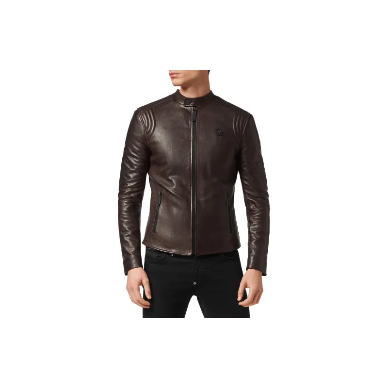 PHILIPP PLEIN Padded Leather Biker Jacket-1