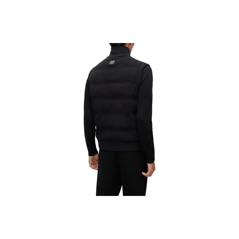 HUGO BOSS Regular Fit Gilet In A Ribbed Cotton Blend Vest Men's Black-3