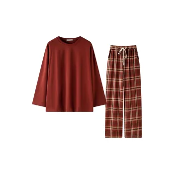 MEITENG Pajama Set Spring And Fall Season Women's Burgundy