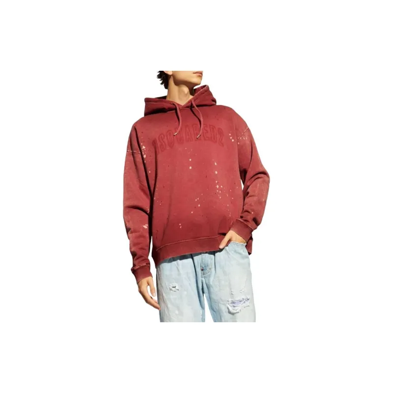 DSQUARED 2 Paint Splatter Detailed Drawstring Hoodie-3