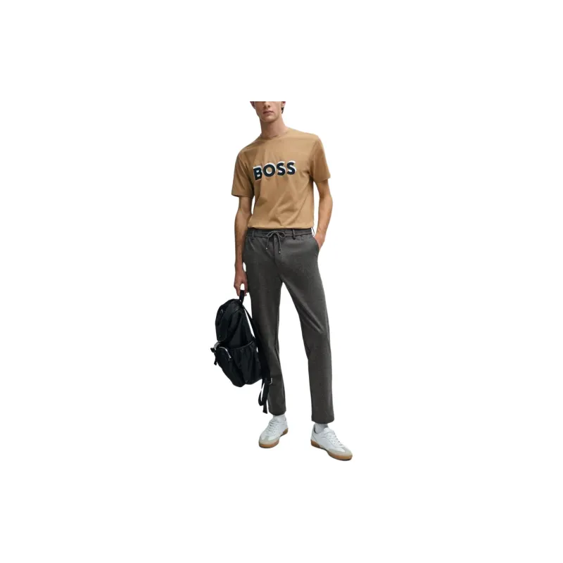HUGO BOSS Regular Fit Trousers In Printed Jersey Casual Pants Men's Gray-1