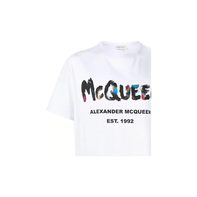 Alexander McQueen Watercolour Graffiti Logo Printed Crewneck T Shirt-4