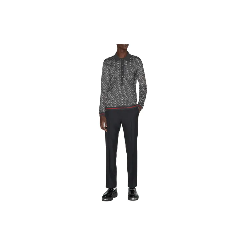 GUCCI Monogrammed Long Sleeve Polo Shirt-1