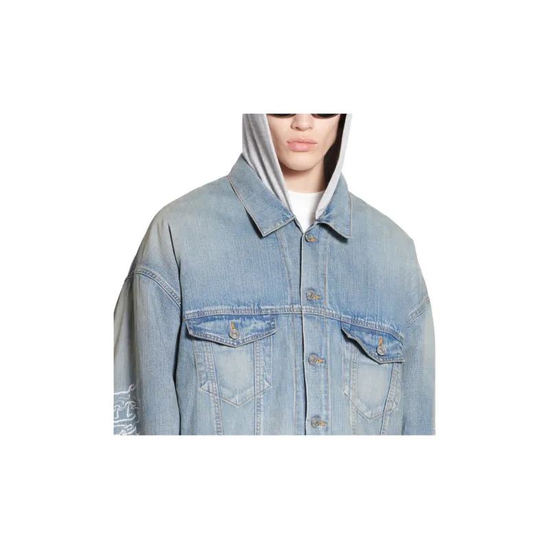 Balenciaga SS24 Denim Jacket Loose Fit Style Unisex Light Blue-5
