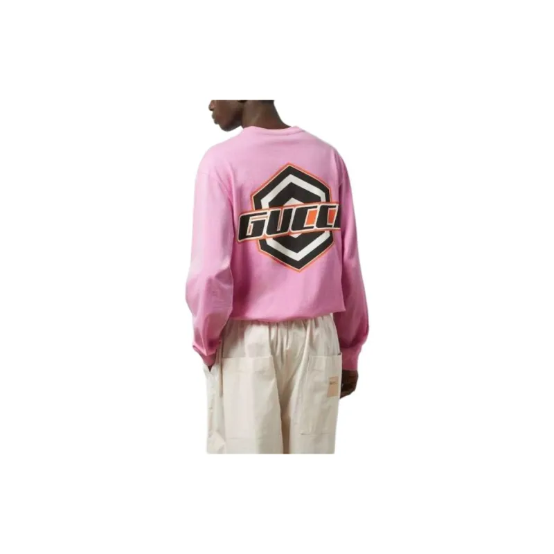 GUCCI Knitted Cotton Long Sleeved T-Shirt Sweatshirt Men's Pink-2