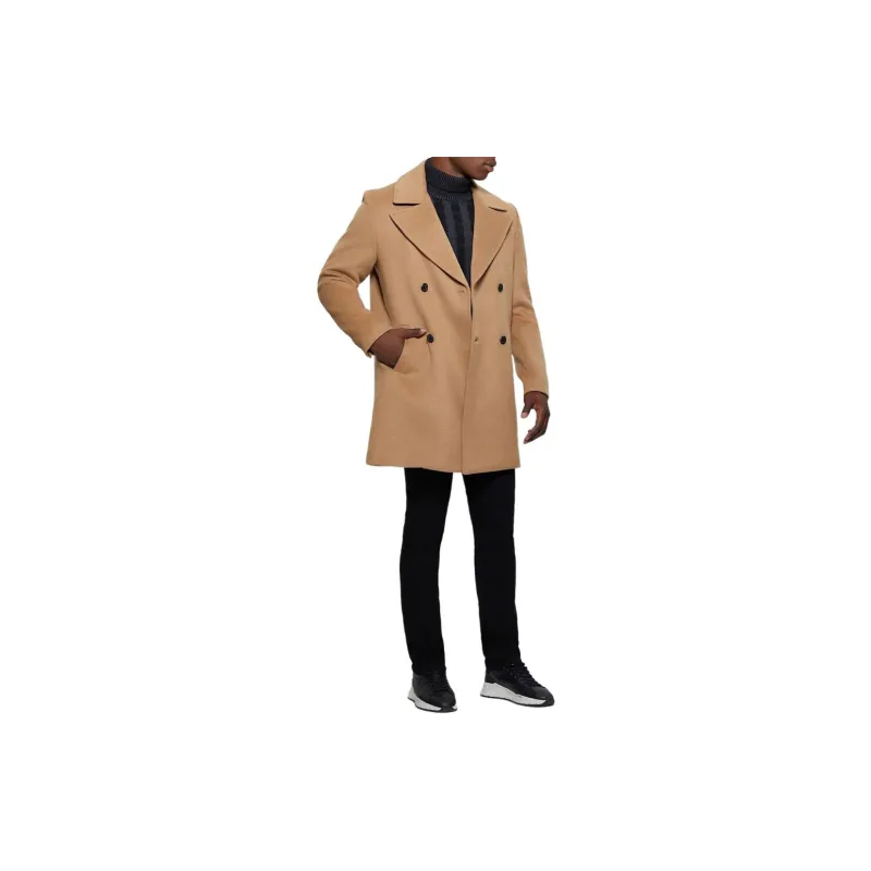 GUESS Bel Air Melton Wool-Blend Peacoat Coats Men's Brown-2