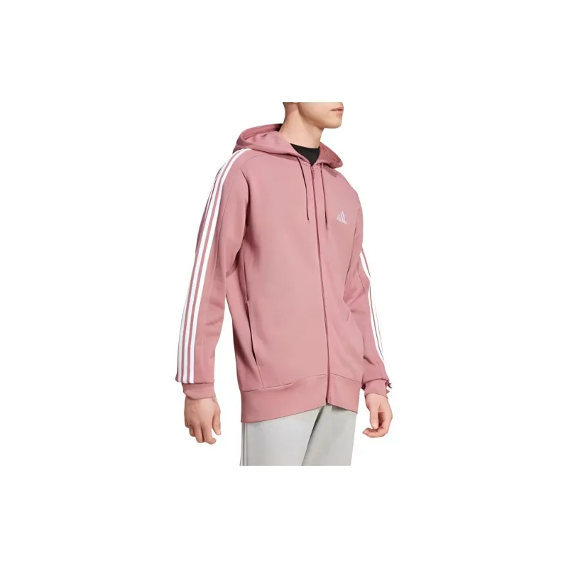 Adidas Essential French Terry 3-Stripes Full-Zip Hoodie Sweatshirt Men's Used Deep Red-2