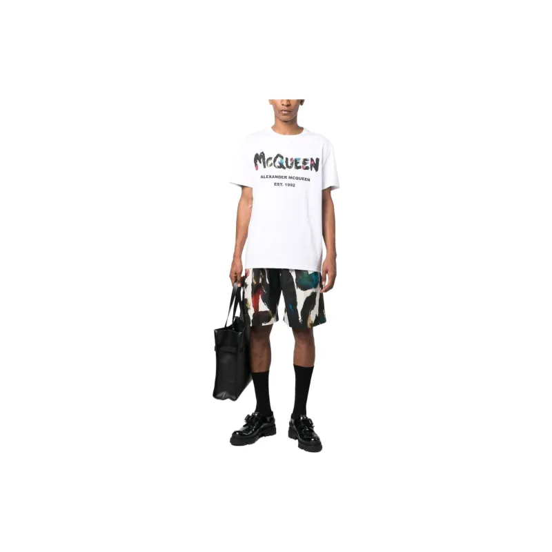Alexander McQueen Watercolour Graffiti Logo Printed Crewneck T Shirt-1