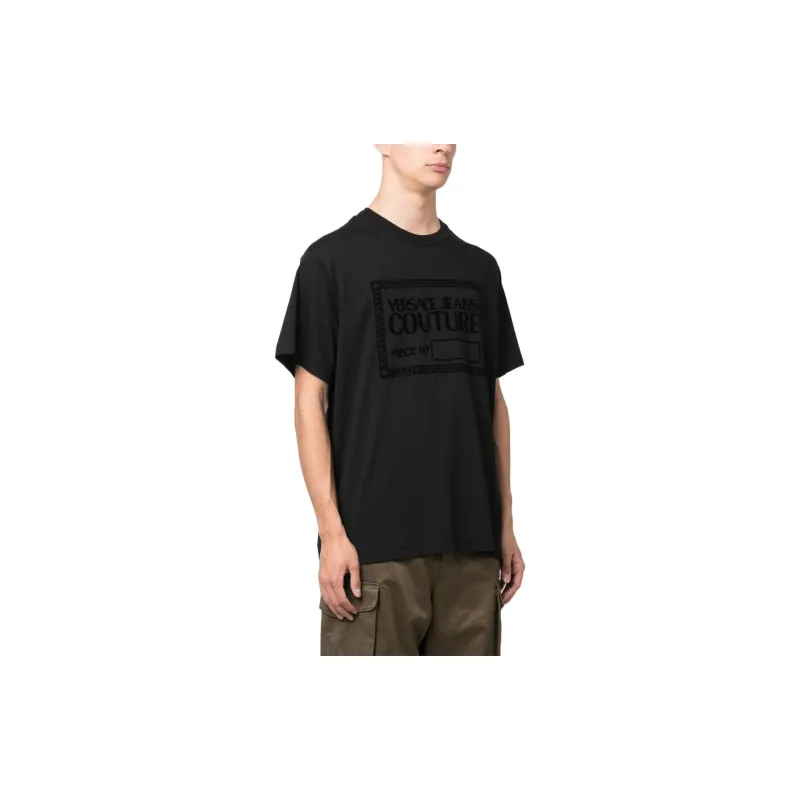 VERSACE JEANS COUTURE Flocked logo Cotton T shirt-4