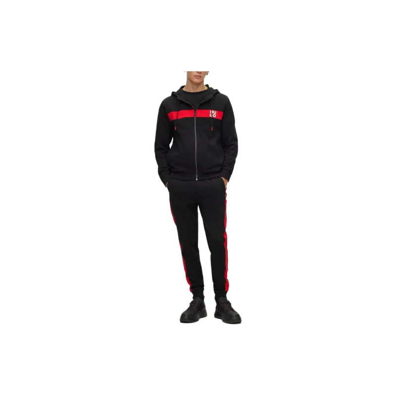 HUGO BOSS Cotton-Terry Tracksuit With Stripes And Stacked Logos Casual Sportswear Men's Black-1