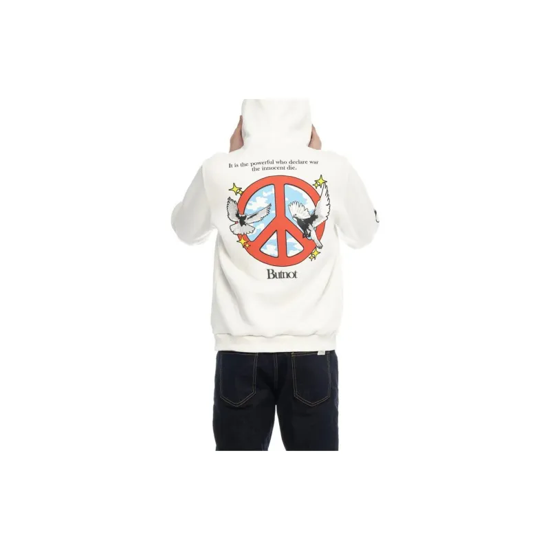 BUTNOT STREET COUTURE Felpa Con Cappuccio E Stampa Peace Sweatshirt Men's Cream White-3