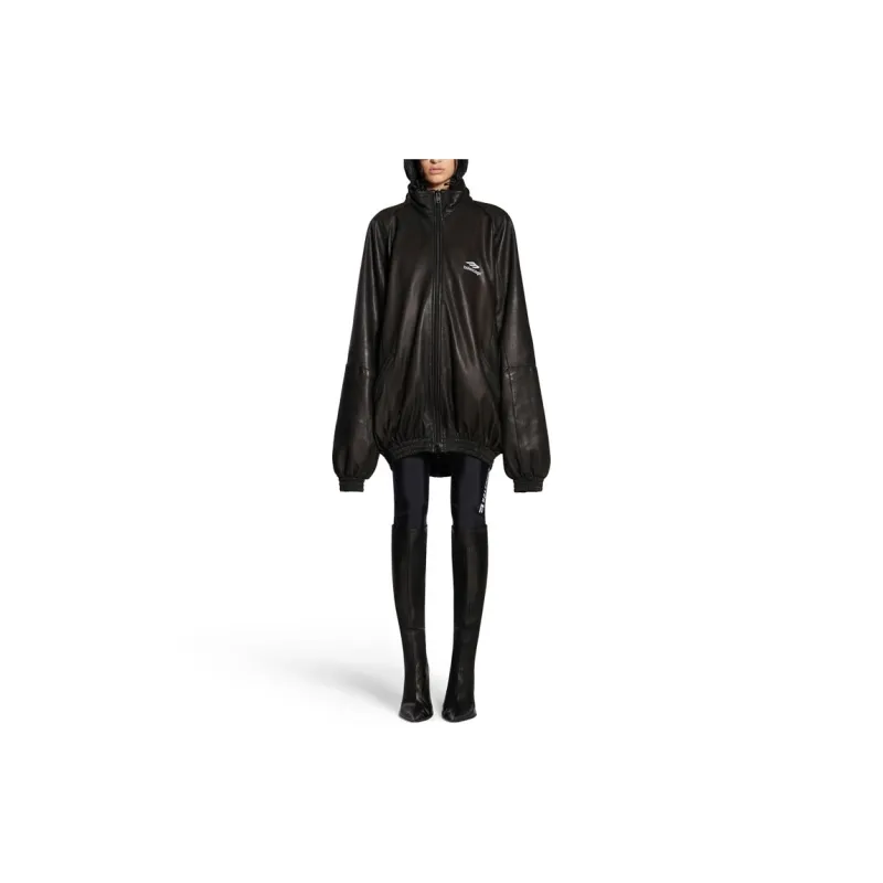 Balenciaga Leather Jacket Loose Fit Style Unisex Black-3