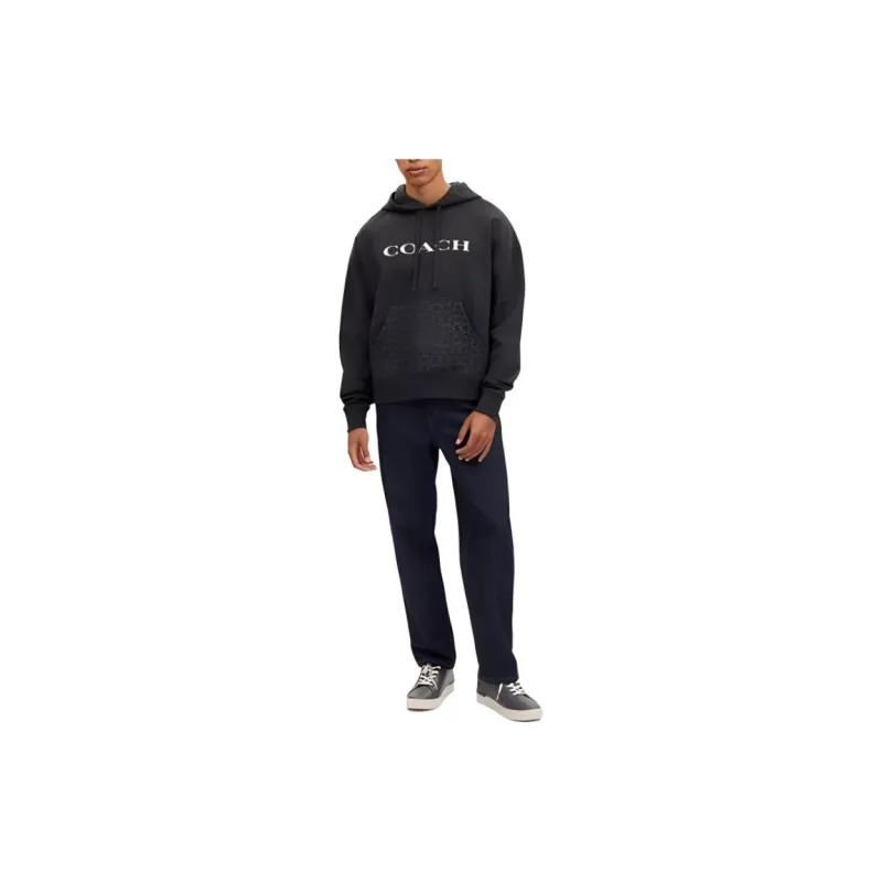 COACH Signature Men's Hooded Pullover Sweatshirt Black-3