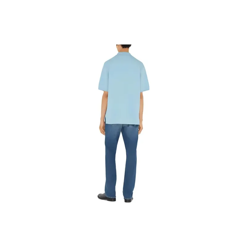 Burberry Men's Logo Detail Wool Cotton Polo Shirt 'Duck Blue'-2