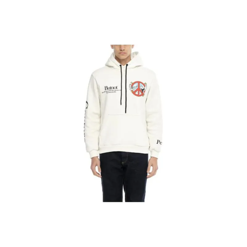 BUTNOT STREET COUTURE Felpa Con Cappuccio E Stampa Peace Sweatshirt Men's Cream White-2