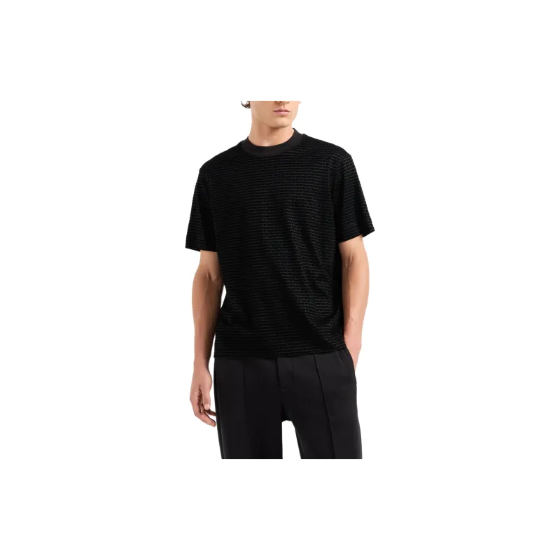 EMPORIO ARMANI Lyocell blend Jersey T shirt With All over Flocked Logo Lettering-1