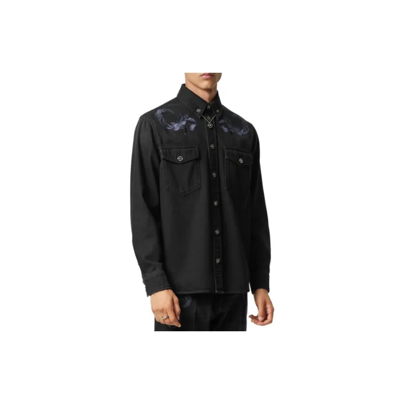 VERSACE Barocco Embroidered Denim Overshirt-3
