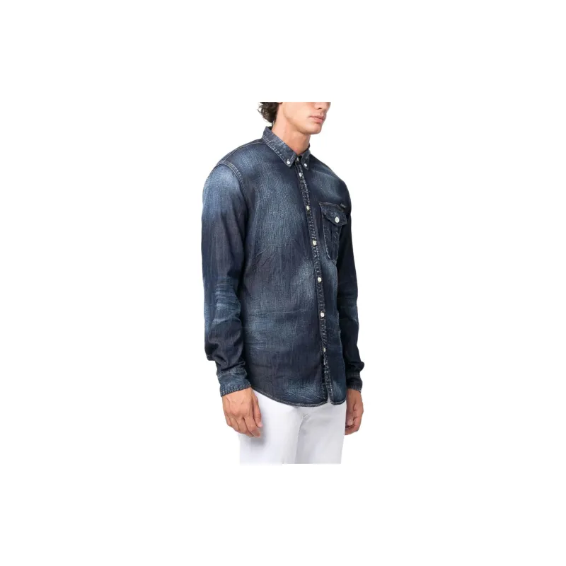 DSQUARED 2 Logo Plaque Buttoned Denim Shirt-3