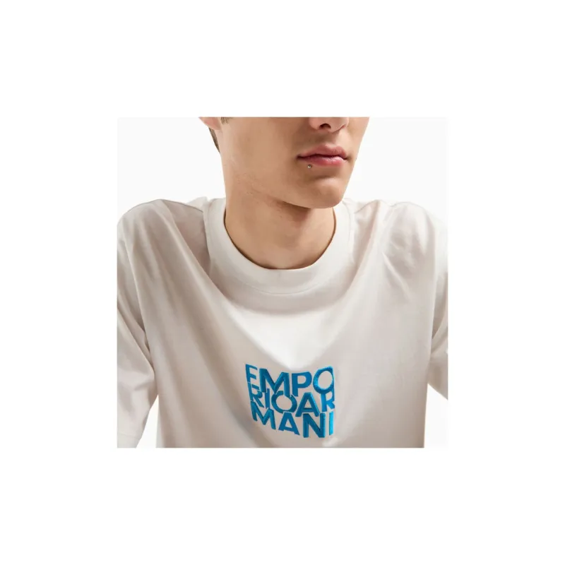 EMPORIO ARMANI Lyocell blend Jersey T shirt With Embroidery And Lettering Print-4