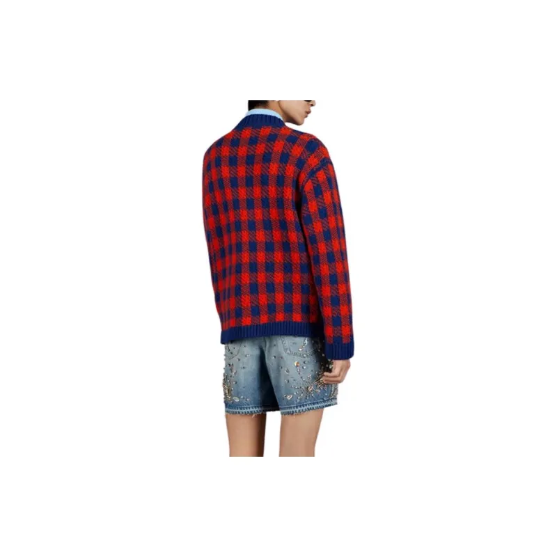 GUCCI Interlocking Gg Gingham Wool Cardigan-2