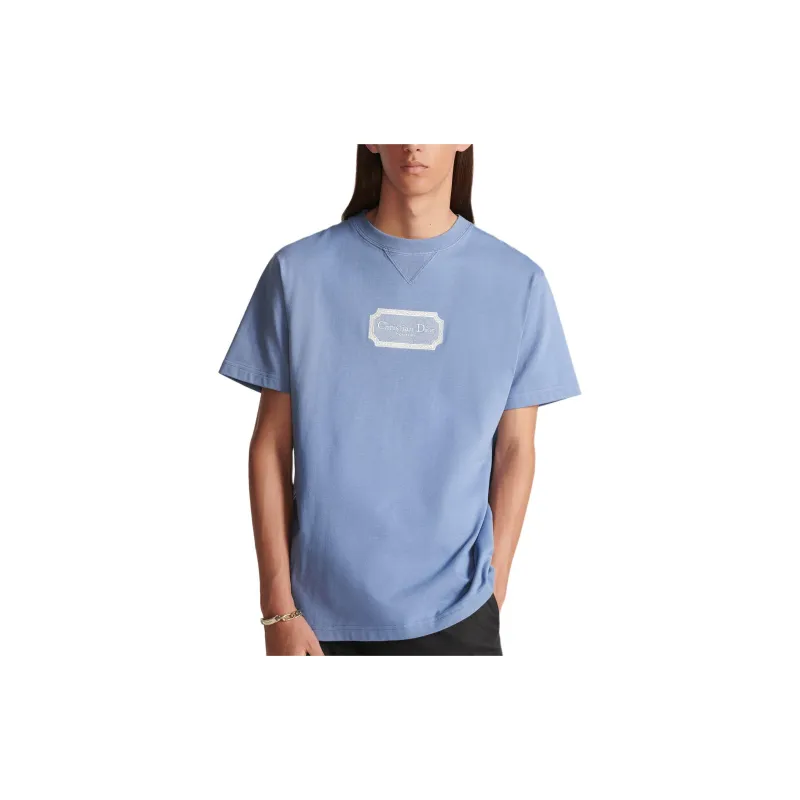 DIOR SS24 Men Letter Embroidery Crew Neck Short Sleeve T-Shirt Blue-4