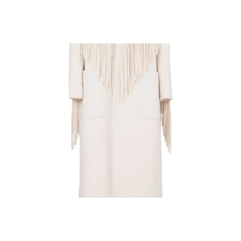 BALMAIN Single breasted Fringed Maxi Coat-4