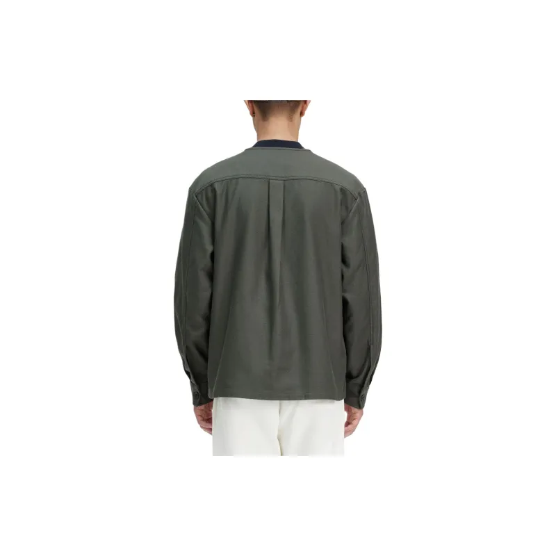 FRED PERRY Collarless Overshirt Jackets Coats Men's Dark Green-3