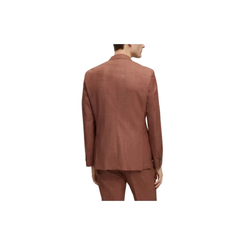 HUGO BOSS Slim-Fit Suit In Wool Tussah Silk And Linen Business Suits Men's Orange Red-3