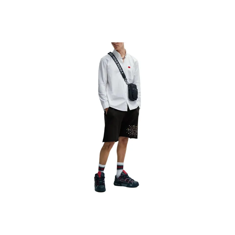 HUGO BOSS Cotton Terry Shorts With Stud Effect Artwork Casual Shorts Men's Black-1