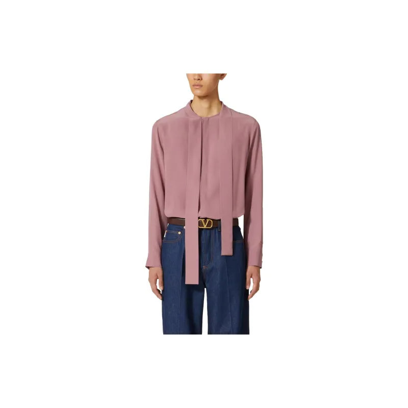 Valentino FW23 Washed Silk Shirt With Neck Tie Shirt Men's Fuchsia-1