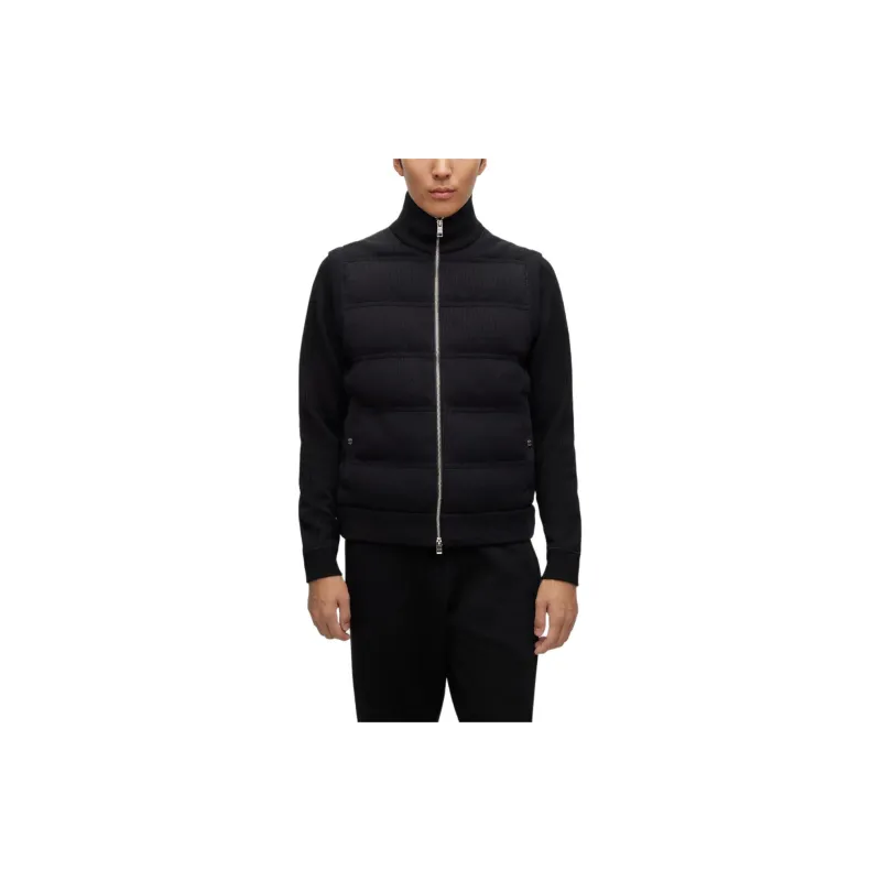 HUGO BOSS Regular Fit Gilet In A Ribbed Cotton Blend Vest Men's Black-1