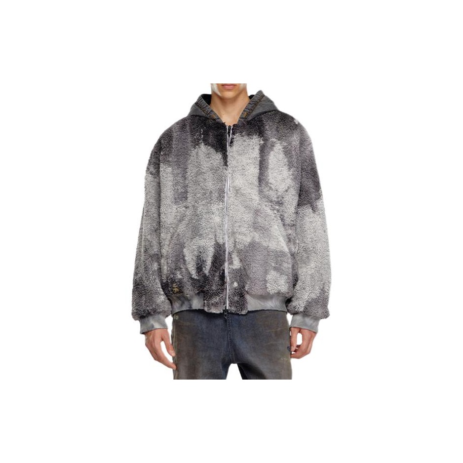 【DIESEL】S-depla Men's Tie-dyed teddy jacket with denim hood | Grey | Diesel
