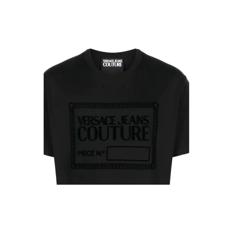 VERSACE JEANS COUTURE Flocked logo Cotton T shirt-5