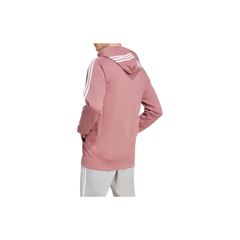 Adidas Essential French Terry 3-Stripes Full-Zip Hoodie Sweatshirt Men's Used Deep Red-3