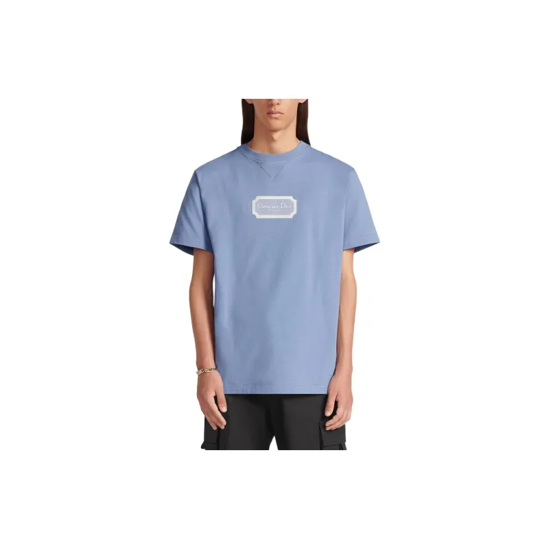 DIOR SS24 Men Letter Embroidery Crew Neck Short Sleeve T-Shirt Blue-3