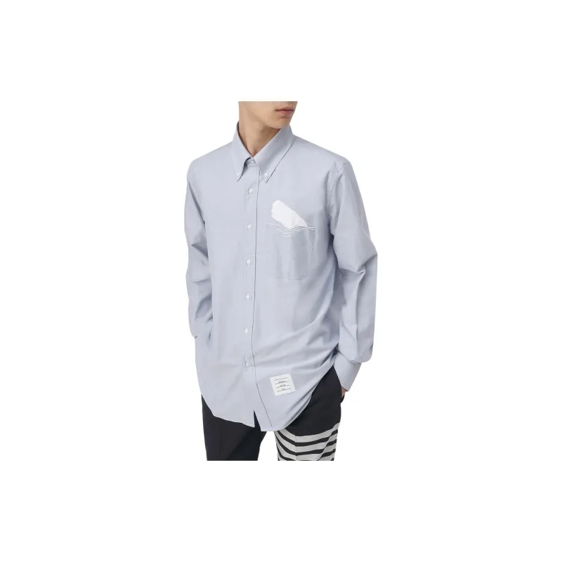 THOM BROWNE THOM BROWNE FW23 Early Autumn Collection Shirts Men Light Blue-4