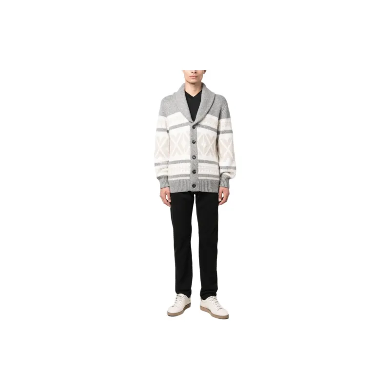 Brunello Cucinelli Pattern-intarsia Knitted Cashmere Cardigan-2