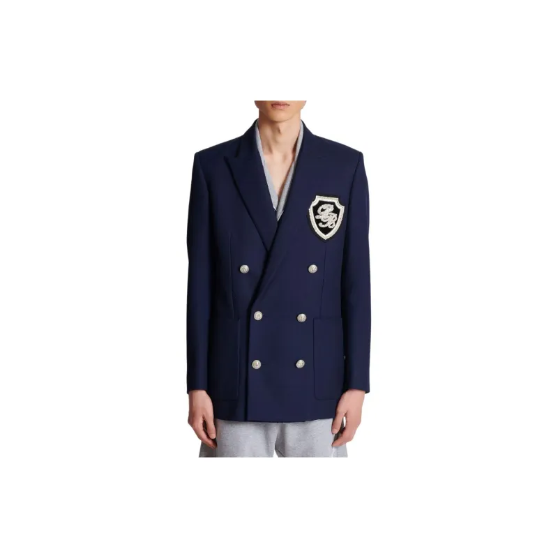 BALMAIN Monogram badge Virgin wool Blazer-1