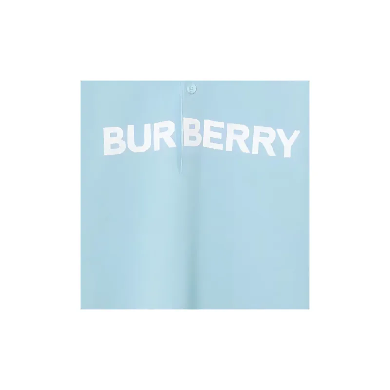 Burberry Men's Logo Detail Wool Cotton Polo Shirt 'Duck Blue'-4
