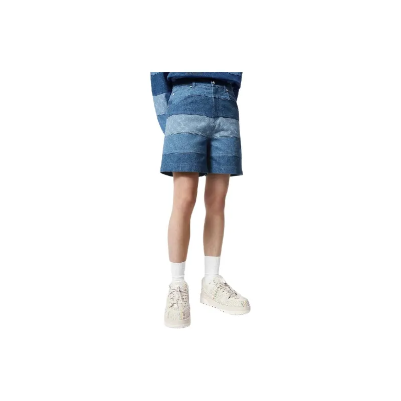 LOUIS VUITTON Striped Patchwork Denim Shorts-4