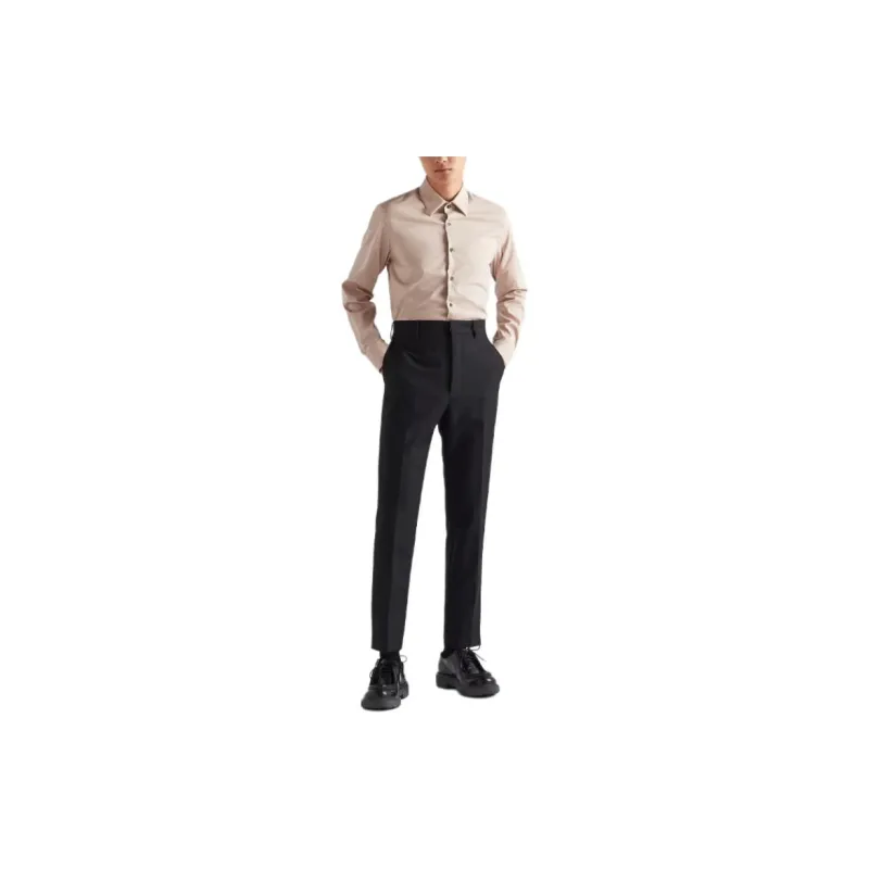 PRADA Stretch Cotton Shirt Men's Beige-1